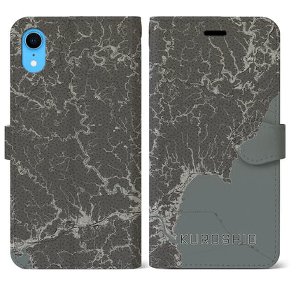 【黒潮（高知県）】地図柄iPhoneケース（手帳タイプ）モノトーン・iPhone XR 用