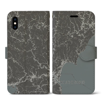 【黒潮（高知県）】地図柄iPhoneケース（手帳タイプ）モノトーン・iPhone XS / X 用