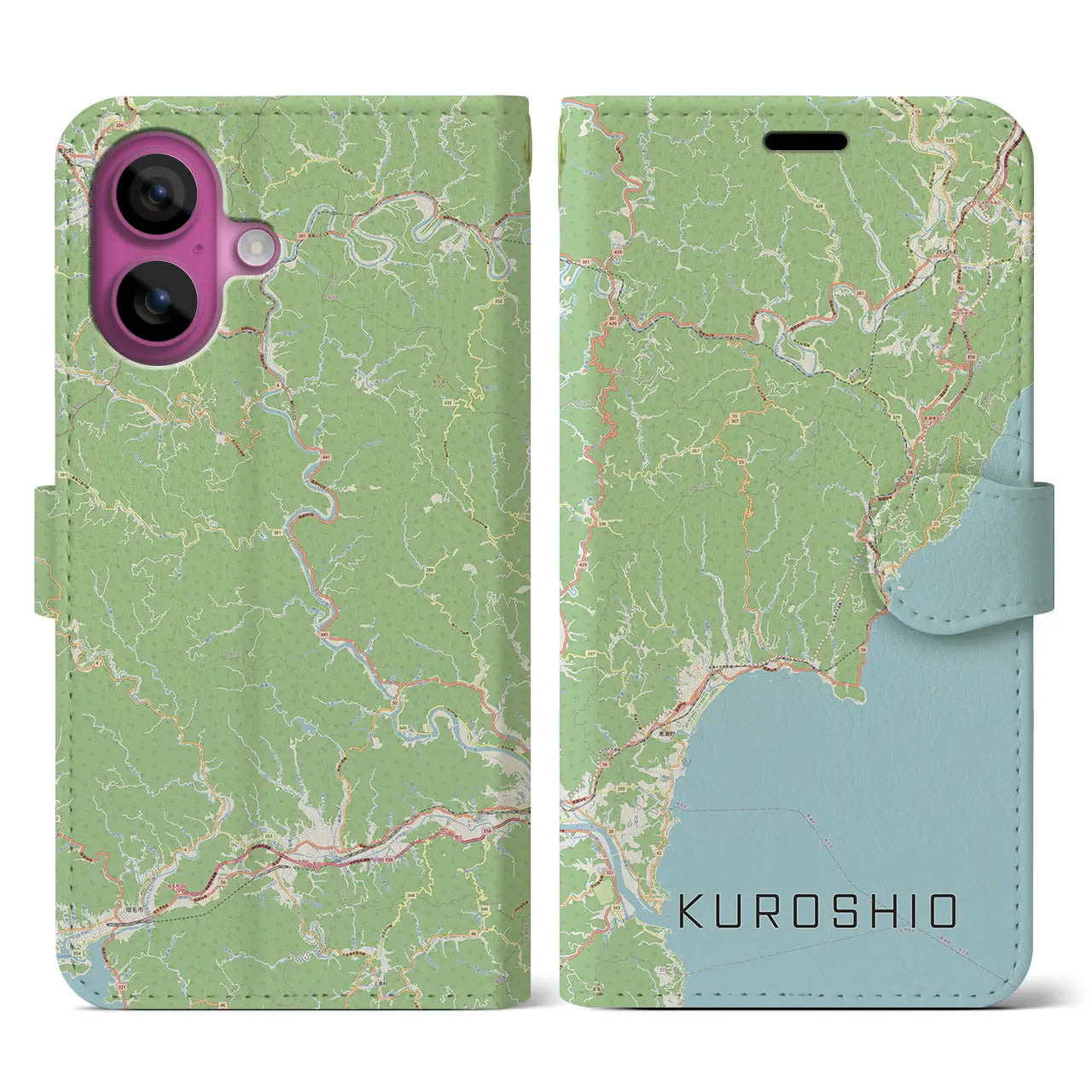 【黒潮（高知県）】地図柄iPhoneケース（手帳タイプ）ナチュラル・iPhone 16 Pro 用