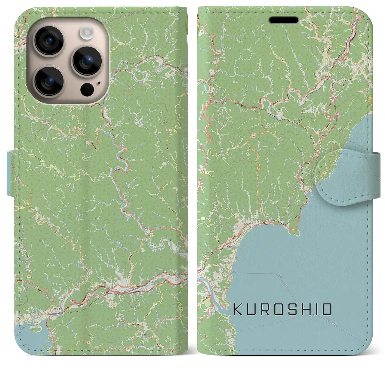 【黒潮（高知県）】地図柄iPhoneケース（手帳タイプ）ナチュラル・iPhone 16 Plus 用