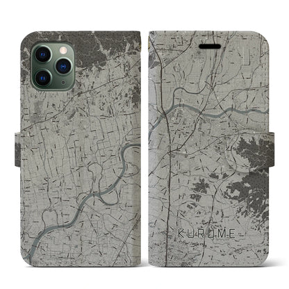 【久留米（福岡県）】地図柄iPhoneケース（手帳タイプ）モノトーン・iPhone 11 Pro 用