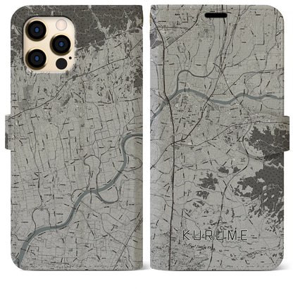 【久留米（福岡県）】地図柄iPhoneケース（手帳タイプ）モノトーン・iPhone 12 Pro Max 用