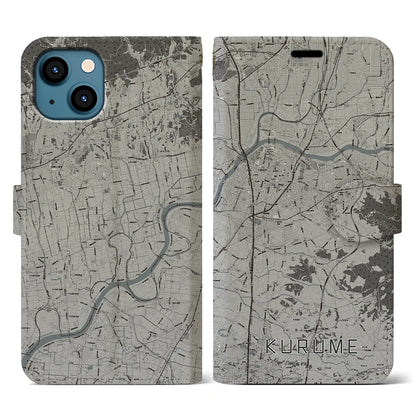 【久留米（福岡県）】地図柄iPhoneケース（手帳タイプ）モノトーン・iPhone 13 用