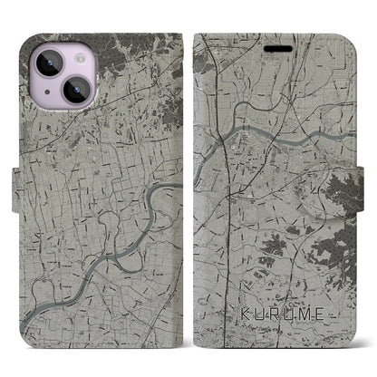 【久留米（福岡県）】地図柄iPhoneケース（手帳タイプ）モノトーン・iPhone 14 用