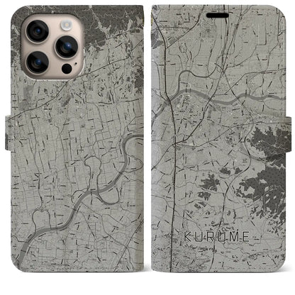 【久留米（福岡県）】地図柄iPhoneケース（手帳タイプ）モノトーン・iPhone 16 Plus 用