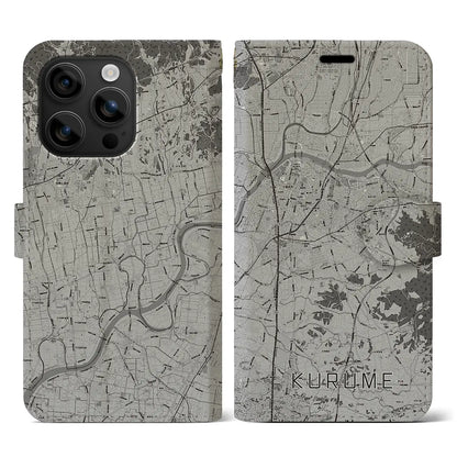 【久留米（福岡県）】地図柄iPhoneケース（手帳タイプ）モノトーン・iPhone 16 用