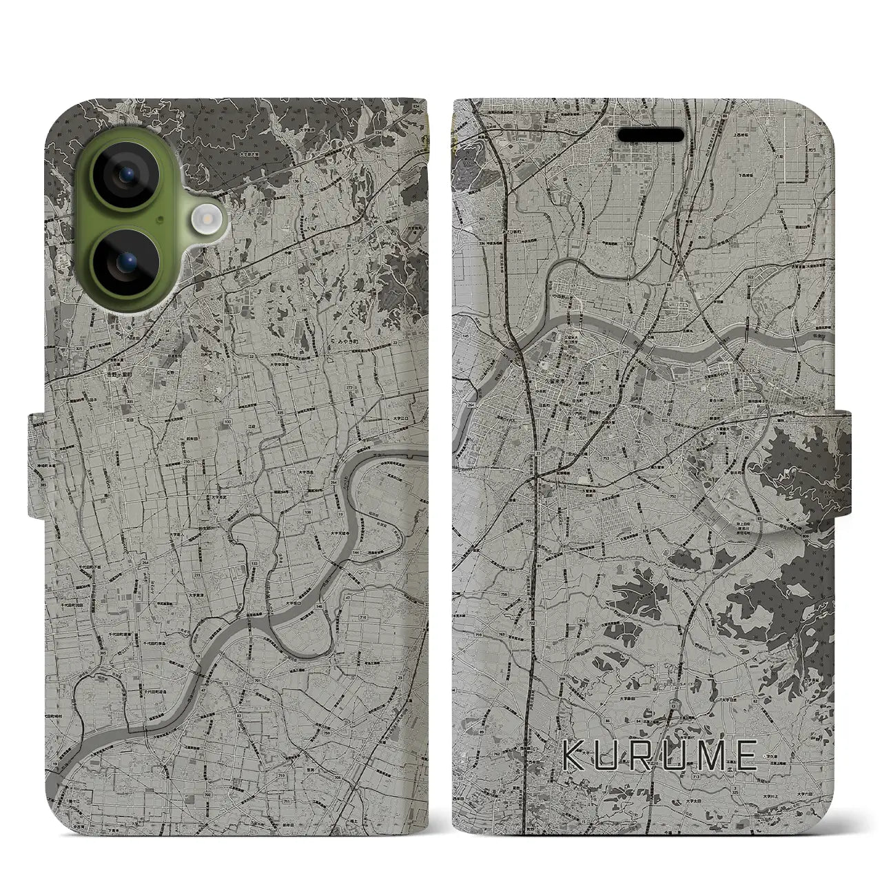 【久留米（福岡県）】地図柄iPhoneケース（手帳タイプ）