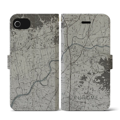 【久留米（福岡県）】地図柄iPhoneケース（手帳タイプ）モノトーン・iPhone SE（第3 / 第2世代） / 8 / 7 / 6s / 6 用
