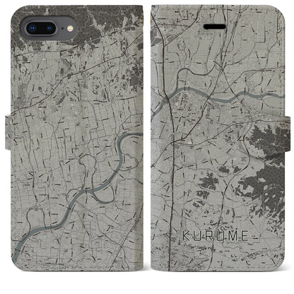 【久留米（福岡県）】地図柄iPhoneケース（手帳タイプ）モノトーン・iPhone 8Plus /7Plus / 6sPlus / 6Plus 用