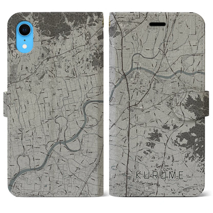 【久留米（福岡県）】地図柄iPhoneケース（手帳タイプ）モノトーン・iPhone XR 用