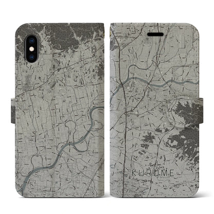 【久留米（福岡県）】地図柄iPhoneケース（手帳タイプ）モノトーン・iPhone XS / X 用