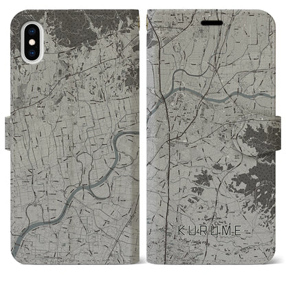 【久留米（福岡県）】地図柄iPhoneケース（手帳タイプ）モノトーン・iPhone XS Max 用