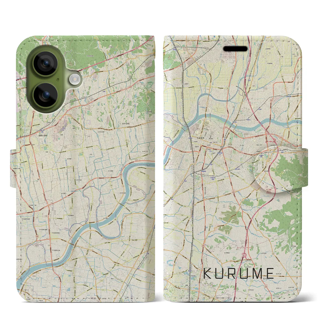 【久留米（福岡県）】地図柄iPhoneケース（手帳タイプ）