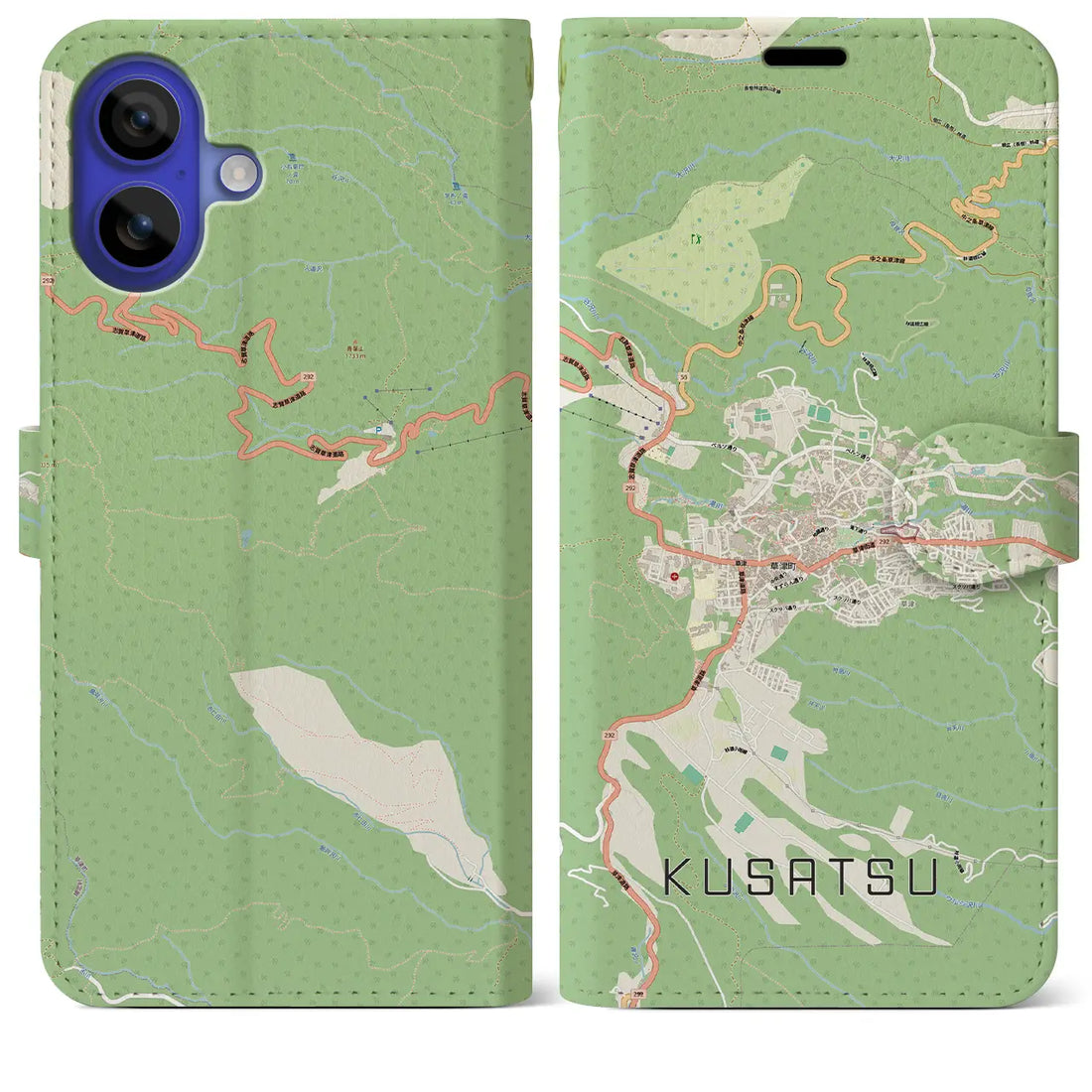 【草津（群馬県）】地図柄iPhoneケース（手帳タイプ）モノトーン・iPhone 16 Pro Max 用