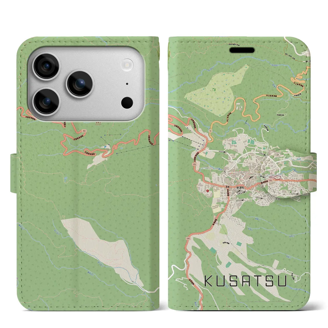 【草津（群馬県）】地図柄iPhoneケース（手帳タイプ）モノトーン・iPhone 17 Pro Max 用