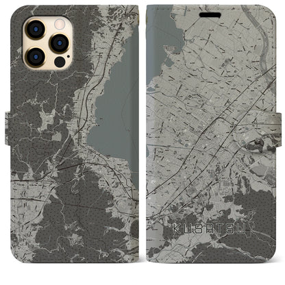 【草津（滋賀県）】地図柄iPhoneケース（手帳タイプ）モノトーン・iPhone 12 Pro Max 用