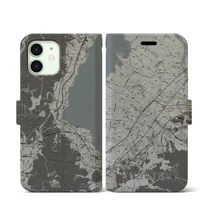 【草津（滋賀県）】地図柄iPhoneケース（手帳タイプ）モノトーン・iPhone 12 mini 用