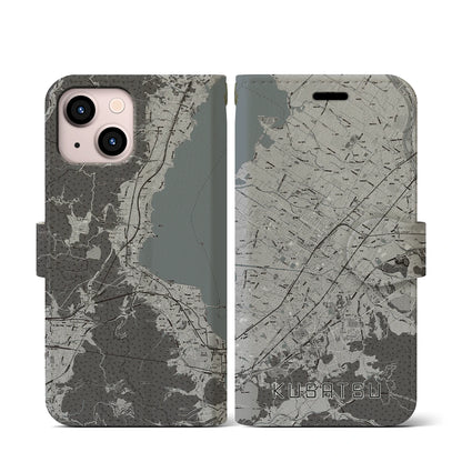 【草津（滋賀県）】地図柄iPhoneケース（手帳タイプ）モノトーン・iPhone 13 mini 用