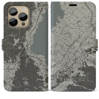 【草津（滋賀県）】地図柄iPhoneケース（手帳タイプ）モノトーン・iPhone 14 Pro Max 用