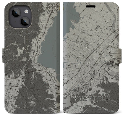 【草津（滋賀県）】地図柄iPhoneケース（手帳タイプ）モノトーン・iPhone 14 Plus 用