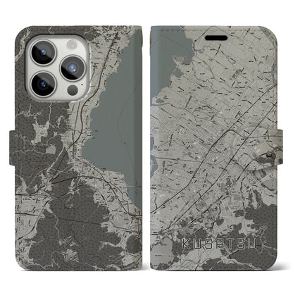 【草津（滋賀県）】地図柄iPhoneケース（手帳タイプ）モノトーン・iPhone 15 Pro 用