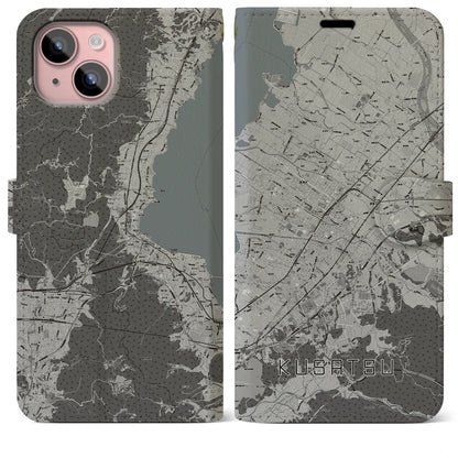 【草津（滋賀県）】地図柄iPhoneケース（手帳タイプ）モノトーン・iPhone 15 Plus 用