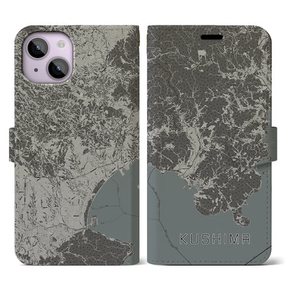 【串間（宮崎県）】地図柄iPhoneケース（手帳タイプ）モノトーン・iPhone 14 用