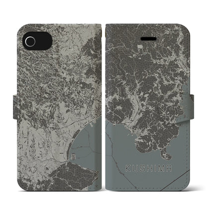 【串間（宮崎県）】地図柄iPhoneケース（手帳タイプ）モノトーン・iPhone SE（第3 / 第2世代） / 8 / 7 / 6s / 6 用