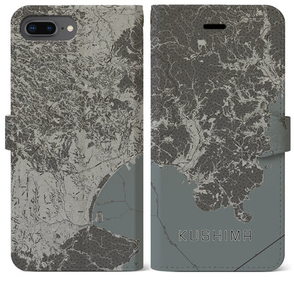 【串間（宮崎県）】地図柄iPhoneケース（手帳タイプ）モノトーン・iPhone 8Plus /7Plus / 6sPlus / 6Plus 用