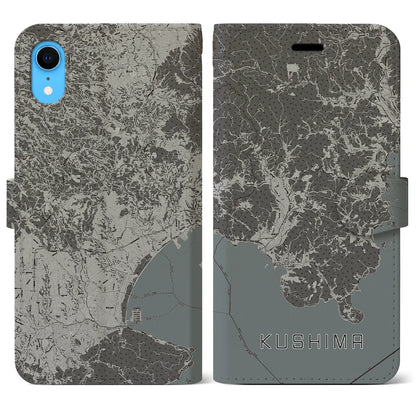 【串間（宮崎県）】地図柄iPhoneケース（手帳タイプ）モノトーン・iPhone XR 用