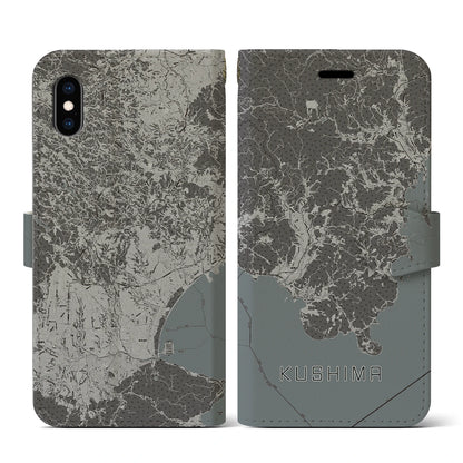 【串間（宮崎県）】地図柄iPhoneケース（手帳タイプ）モノトーン・iPhone XS / X 用