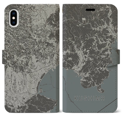 【串間（宮崎県）】地図柄iPhoneケース（手帳タイプ）モノトーン・iPhone XS Max 用