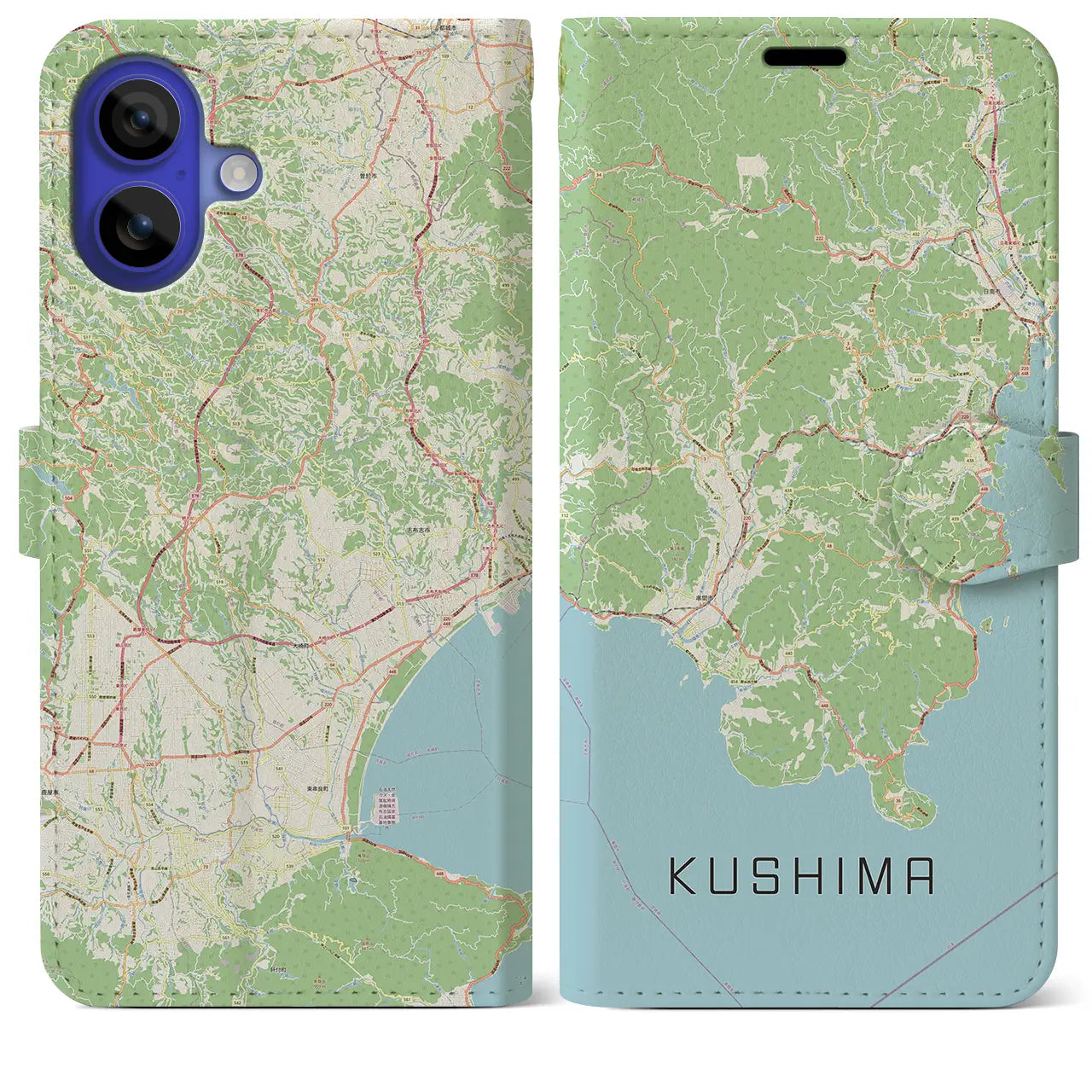 【串間（宮崎県）】地図柄iPhoneケース（手帳タイプ）ナチュラル・iPhone 16 Pro Max 用