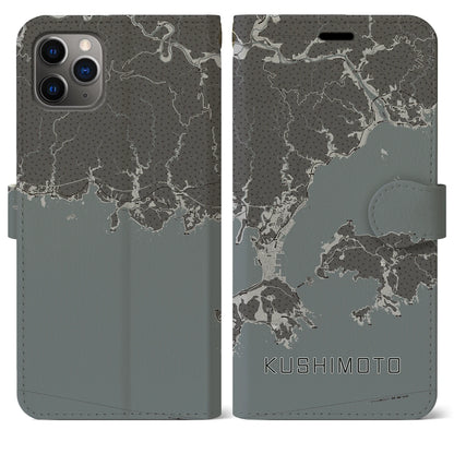 【串本（和歌山県）】地図柄iPhoneケース（手帳タイプ）モノトーン・iPhone 11 Pro Max 用