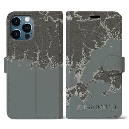 【串本（和歌山県）】地図柄iPhoneケース（手帳タイプ）モノトーン・iPhone 12 / 12 Pro 用