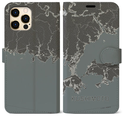 【串本（和歌山県）】地図柄iPhoneケース（手帳タイプ）モノトーン・iPhone 12 Pro Max 用