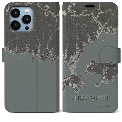 【串本（和歌山県）】地図柄iPhoneケース（手帳タイプ）モノトーン・iPhone 13 Pro Max 用