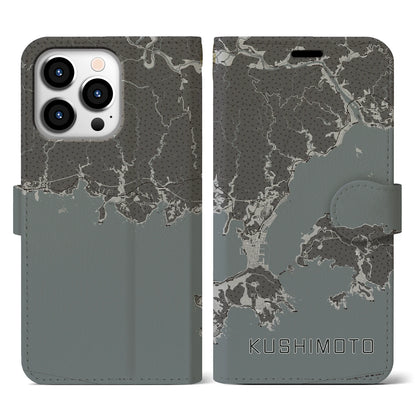 【串本（和歌山県）】地図柄iPhoneケース（手帳タイプ）モノトーン・iPhone 13 Pro 用