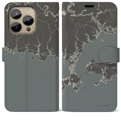 【串本（和歌山県）】地図柄iPhoneケース（手帳タイプ）モノトーン・iPhone 14 Pro Max 用