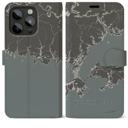 【串本（和歌山県）】地図柄iPhoneケース（手帳タイプ）モノトーン・iPhone 15 Pro Max 用