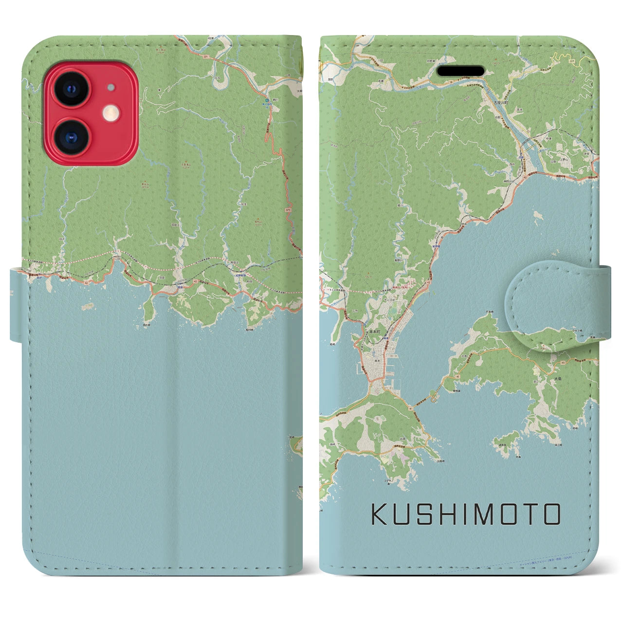 【串本（和歌山県）】地図柄iPhoneケース（手帳タイプ）ナチュラル・iPhone 11 用