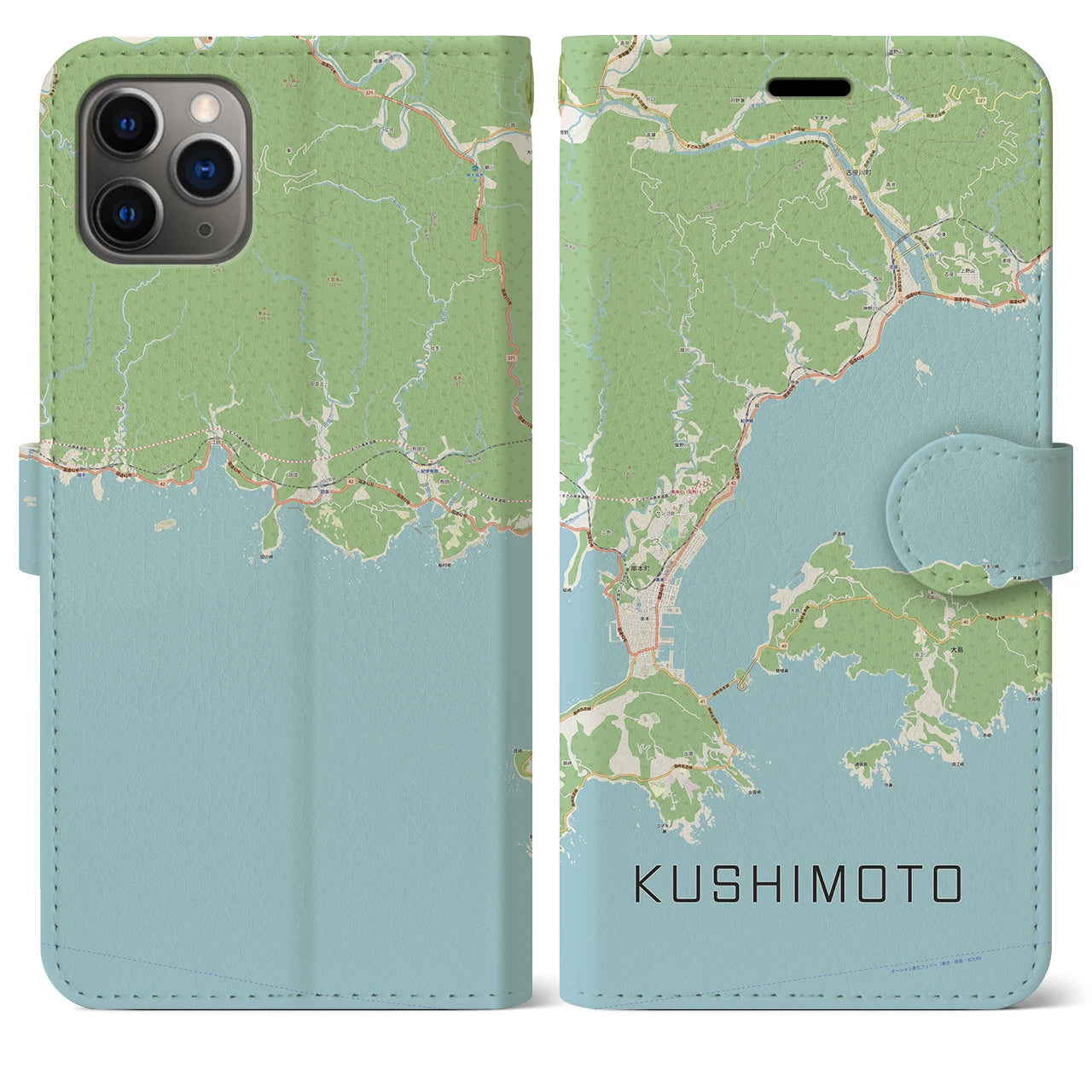 【串本（和歌山県）】地図柄iPhoneケース（手帳タイプ）ナチュラル・iPhone 11 Pro Max 用