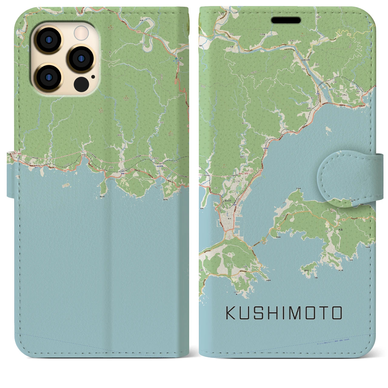 【串本（和歌山県）】地図柄iPhoneケース（手帳タイプ）ナチュラル・iPhone 12 Pro Max 用