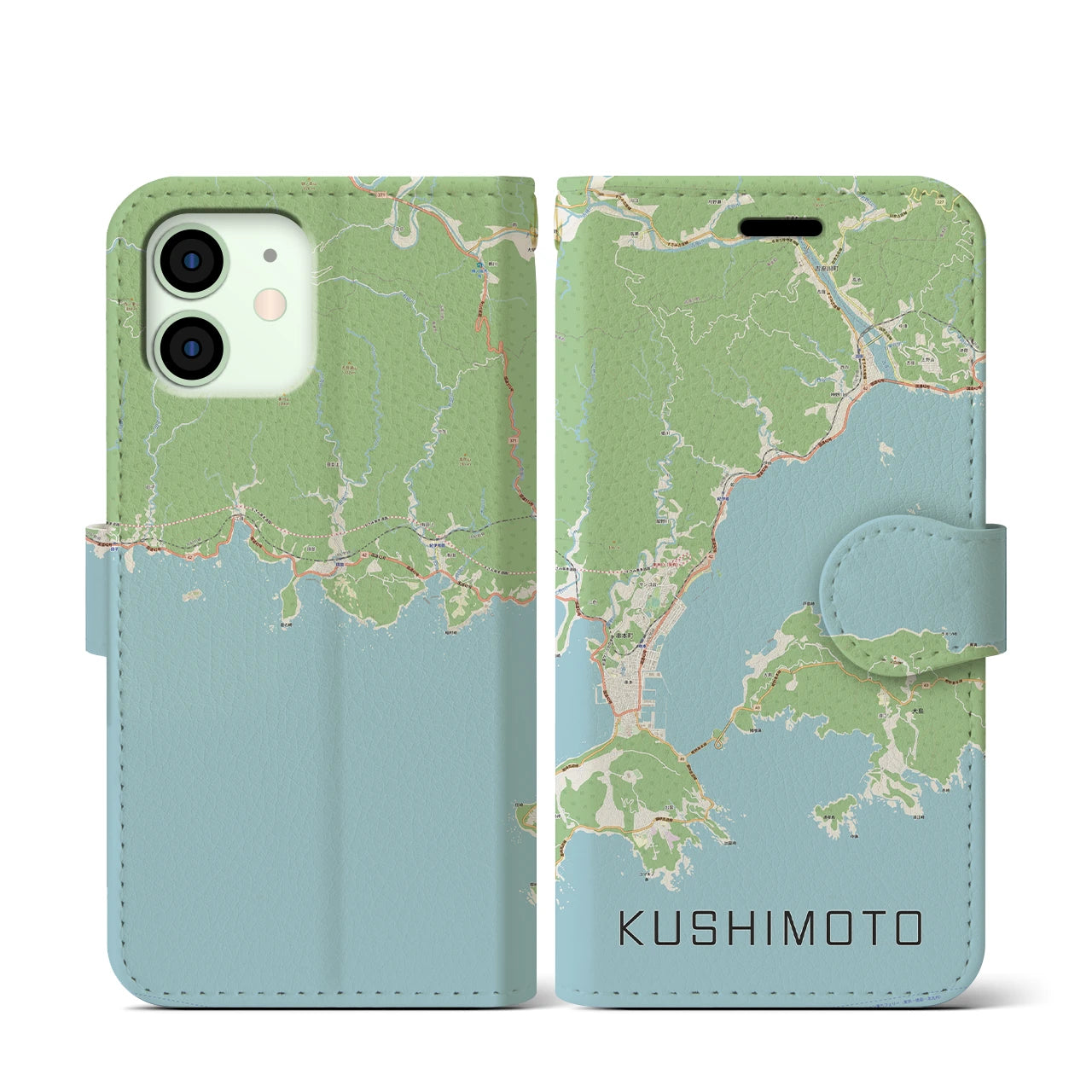 【串本（和歌山県）】地図柄iPhoneケース（手帳タイプ）ナチュラル・iPhone 12 mini 用