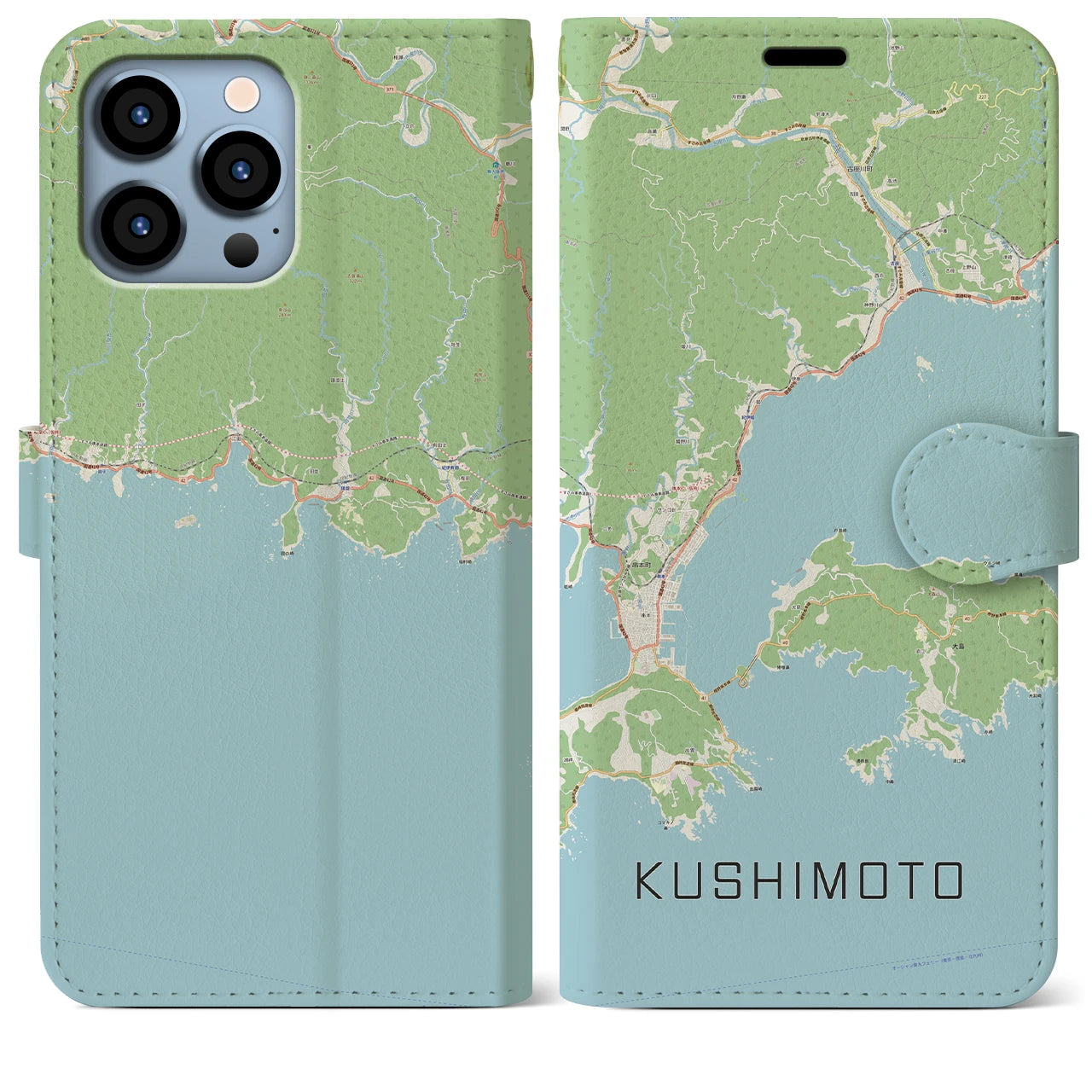 【串本（和歌山県）】地図柄iPhoneケース（手帳タイプ）ナチュラル・iPhone 13 Pro Max 用