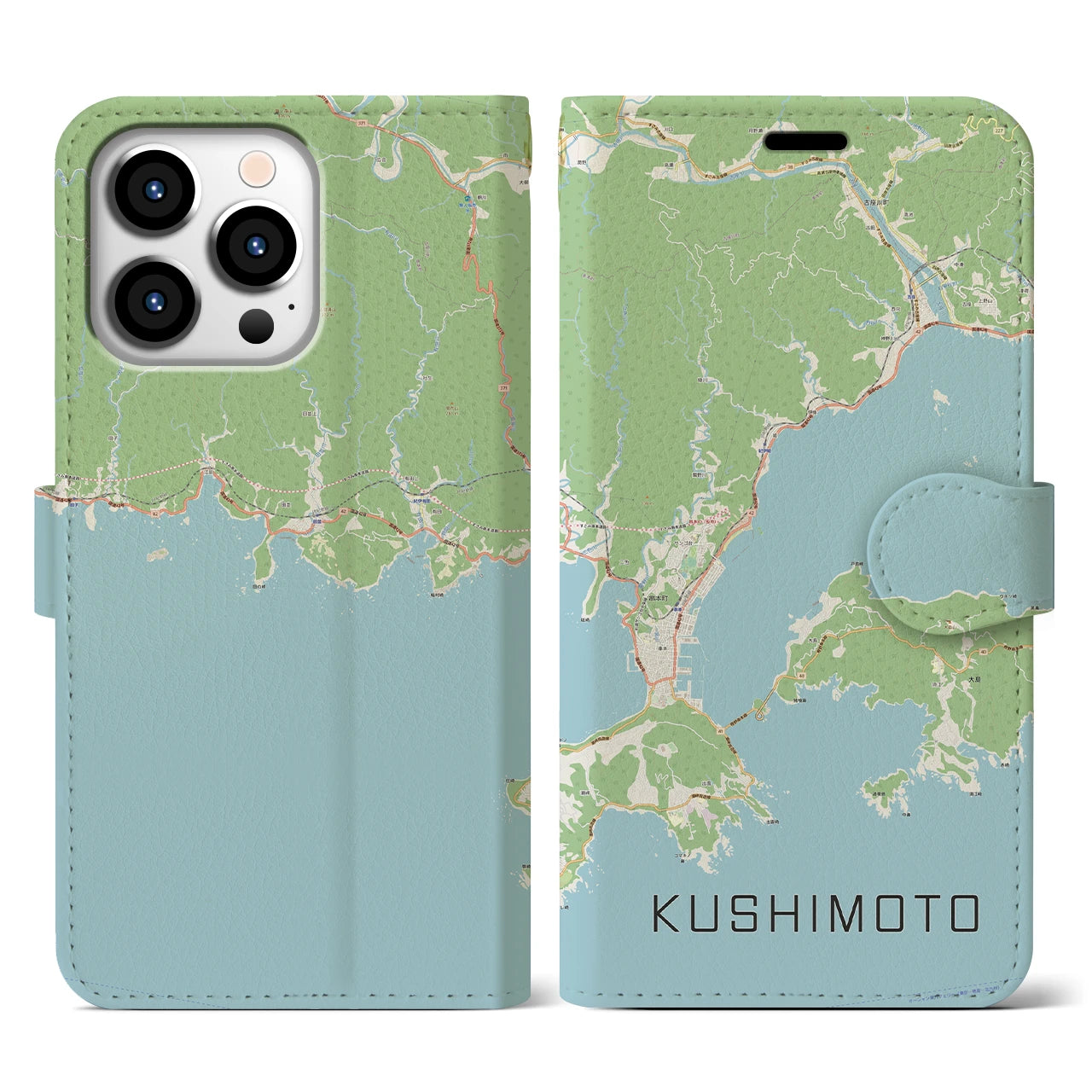 【串本（和歌山県）】地図柄iPhoneケース（手帳タイプ）ナチュラル・iPhone 13 Pro 用