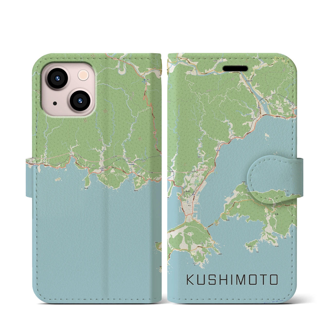 【串本（和歌山県）】地図柄iPhoneケース（手帳タイプ）ナチュラル・iPhone 13 mini 用