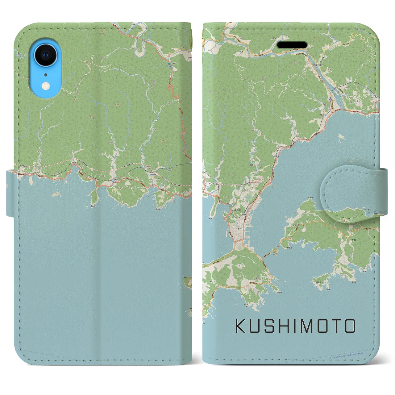 【串本（和歌山県）】地図柄iPhoneケース（手帳タイプ）ナチュラル・iPhone XR 用