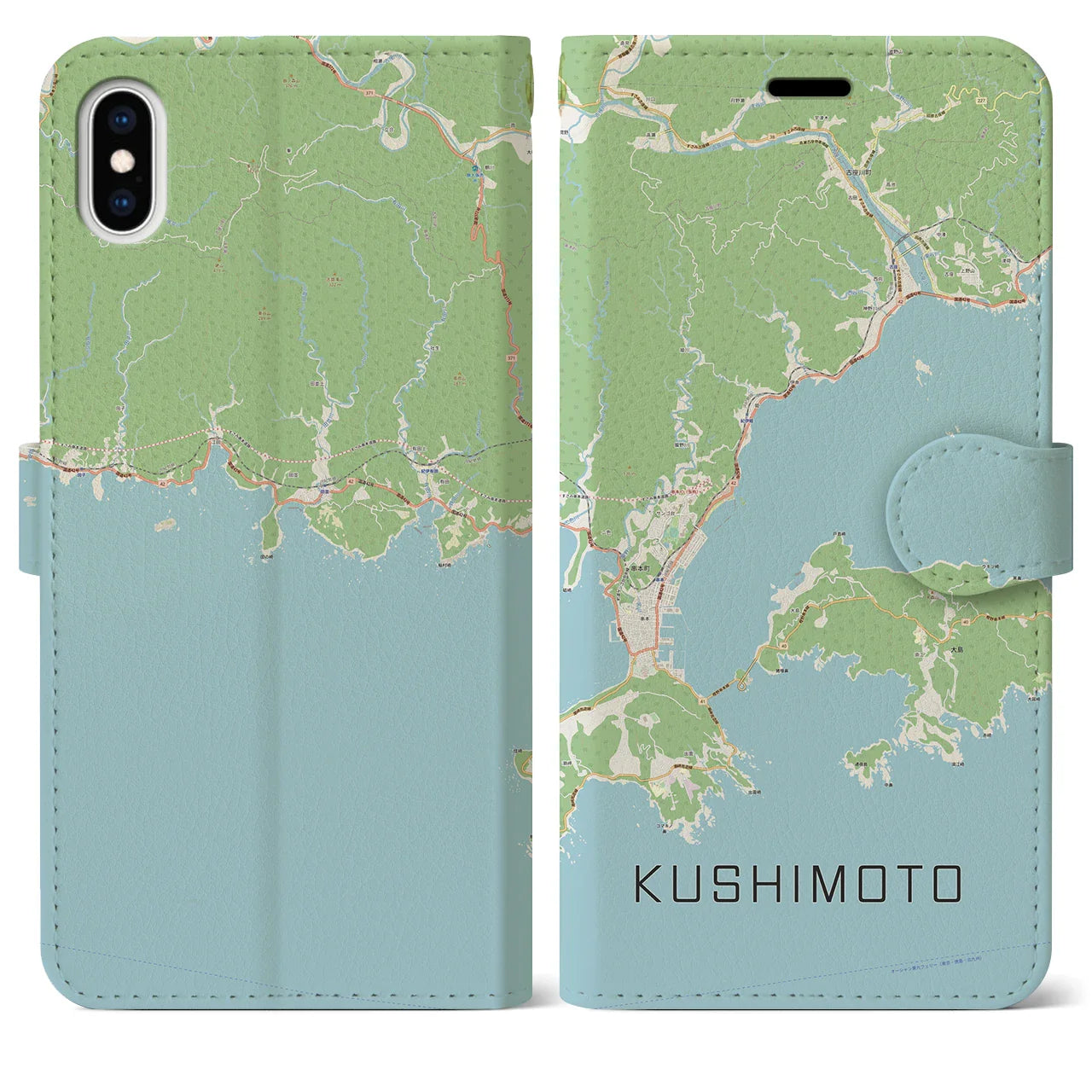 【串本（和歌山県）】地図柄iPhoneケース（手帳タイプ）ナチュラル・iPhone XS Max 用