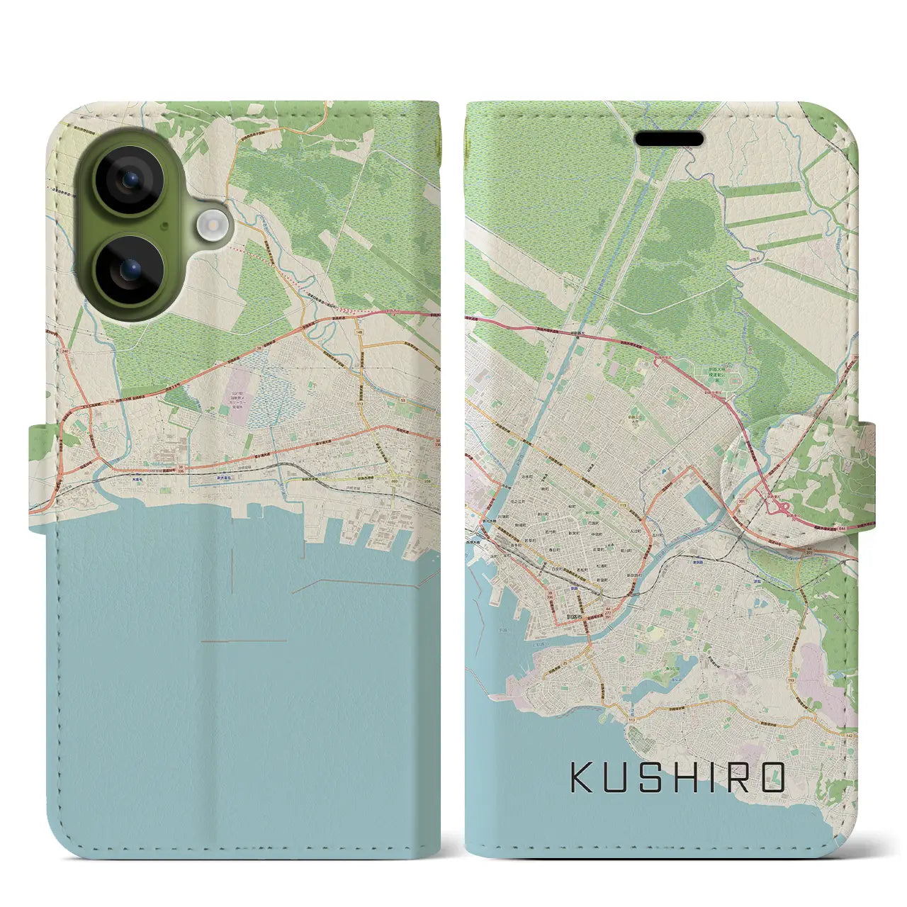 【釧路（北海道）】地図柄iPhoneケース（手帳タイプ）